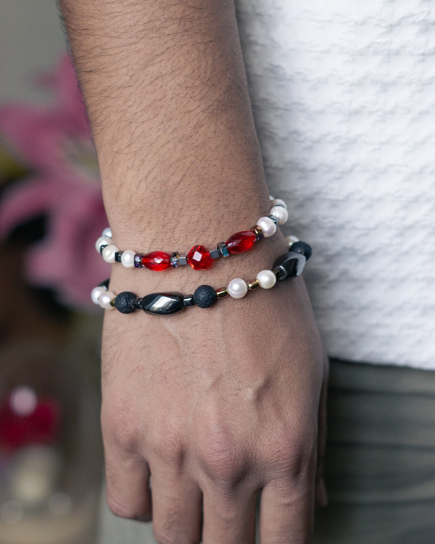 Natural stone and pearl bracelet - Rock Bracelet