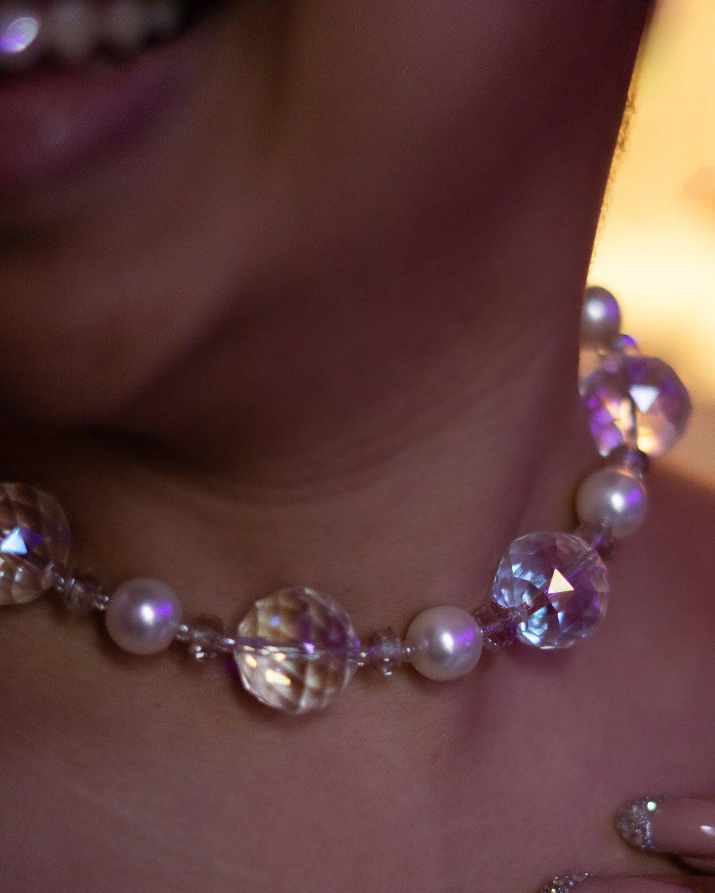 XL crystal bead necklace and mother-of-pearl effect glass beads - Disco Bitch necklace