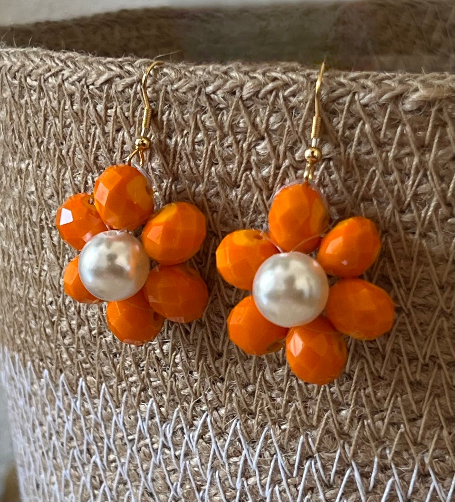 Boucles d'Oreilles en perles -Boucles d'Oreilles  Daisy rouge/vert/orange