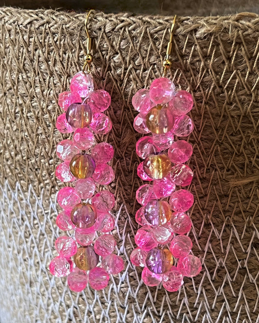 Boucles d'Oreilles fleur en perles de verre roses - Boucles d'Oreilles Rosy