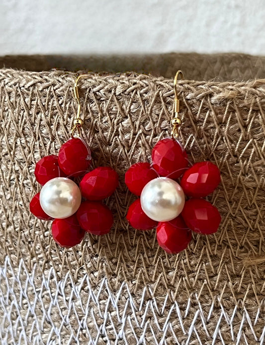 Boucles d'Oreilles fleur - Daisy Rouge